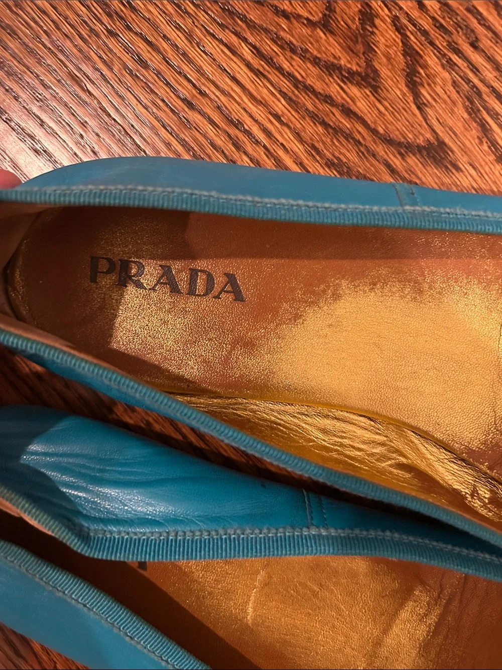 Prada Blue Ballet Flats with Green Cap Toe - Picture 2 of 3